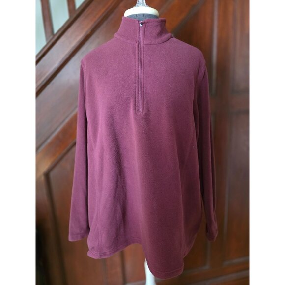 Lands End Womens 1X Soft Fleece Pullover Burgundy Long Sleeve Half-Zip Top - Picture 1 of 8